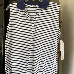 NWT Navy Blue and white horiz striped sleeveless top Size LG